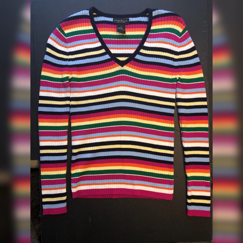 Rafaella Petite Stripe Sweater V neck